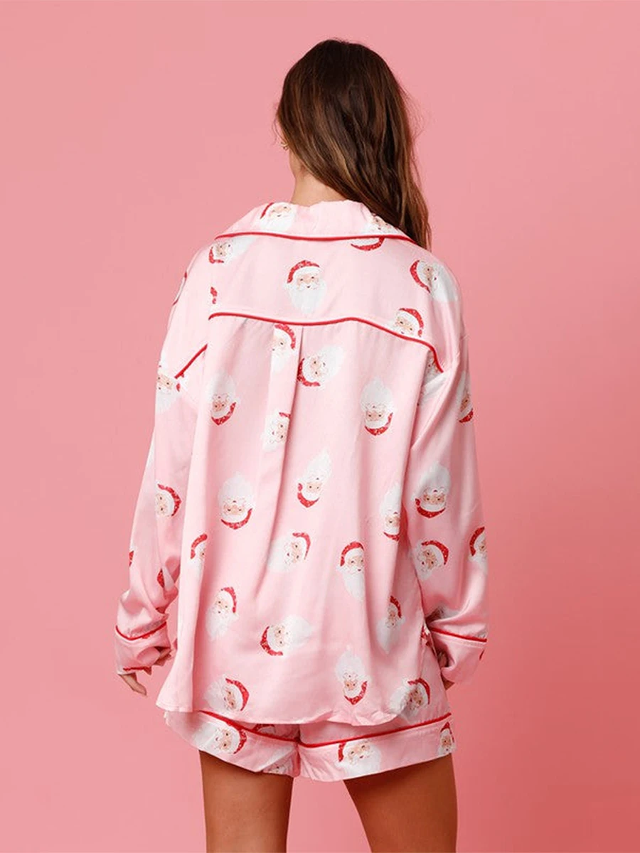 Женский рождественский пижамный комплект топы с длинными рукавами и эластичные