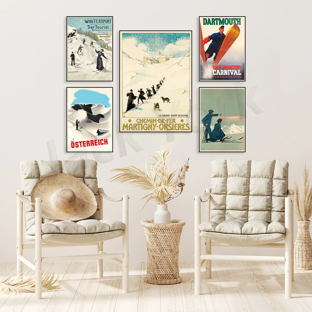 Зимний спорт der туристический, Davos, Schweiz -Dartmouth, USA - Gstaadt, Berner Oberland, Schweiz-ВИНТАЖНЫЙ ПЛАКАТ «лыжи»