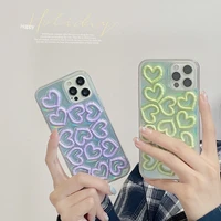 laser hollow heart phone case for iphone 13 12 11 pro x xs xr max se shell green purple pink silicone protection
