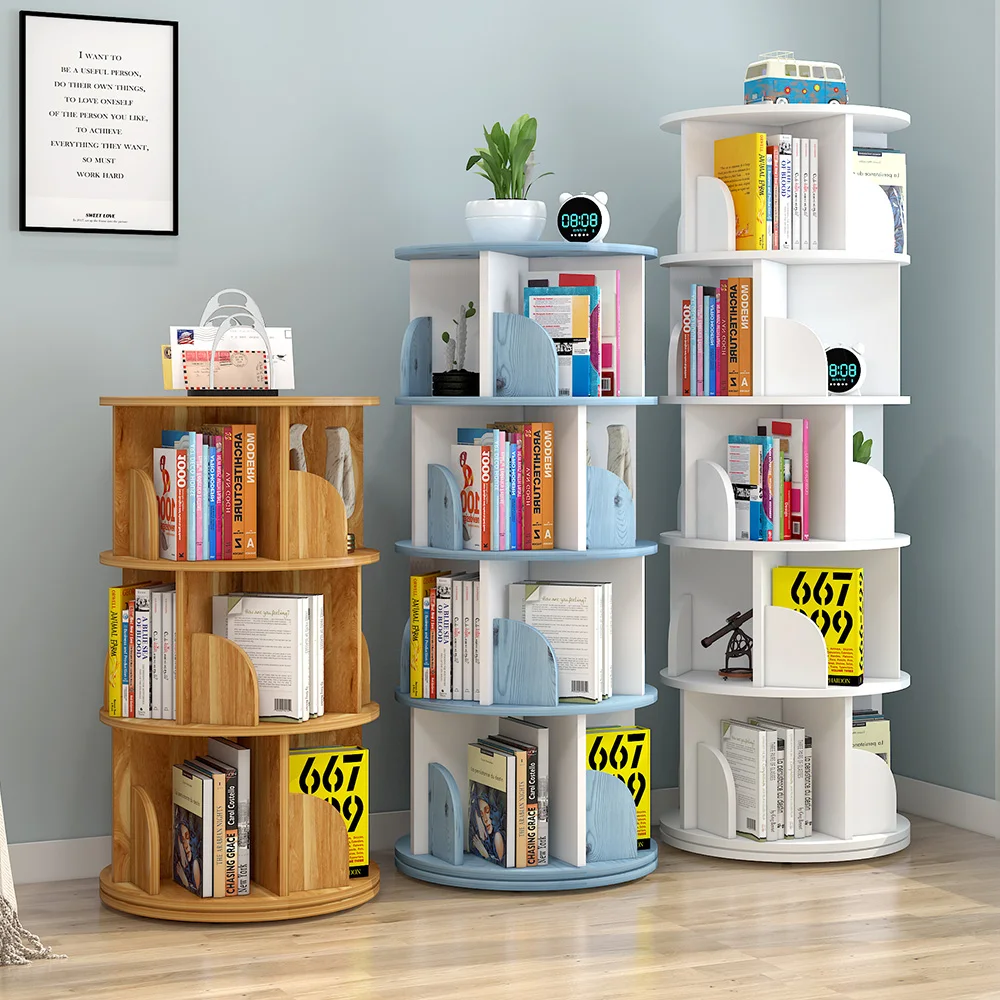 

4 Layers New Modern Room Simple Household Space-saving Storage Bookcase Revolving Round Children Rotating Bookshelf