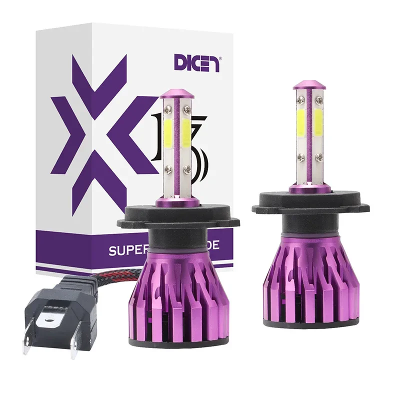 

X13 Purple Car LED Headlights - Four Sides 360° - 26W - H7 5202 H13 H4 H7 H8/9/11 9005 9006 9012 9003 9004 9007