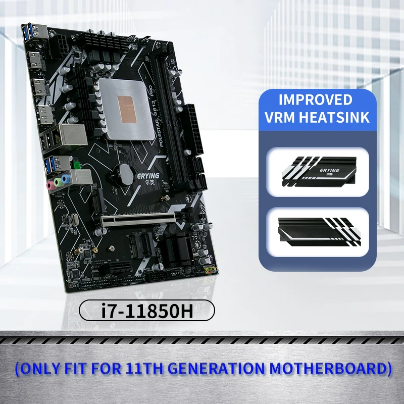 

ERYING Gaming PC Motherboard with Onboard CPU i7 11850H SRKT4(NO ES)2.5GHz 8C16T Mainboard + Improved VRM Heatsink