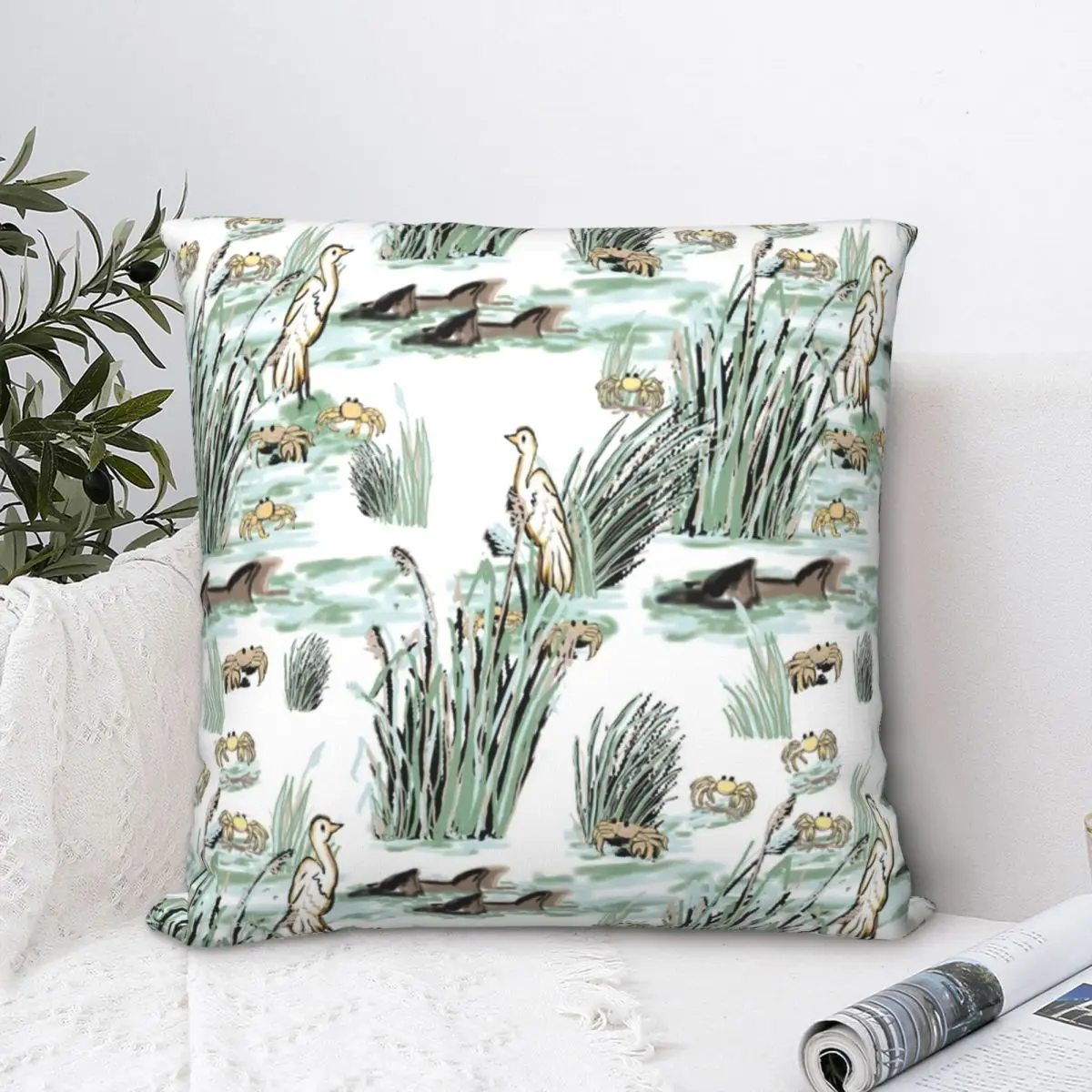 

Egrets Crabs In TheMarshlands White Pillowcase Pillow Case Cushion Cover Home Sofa Car Decorative Throw Pillow Decor kussensloop