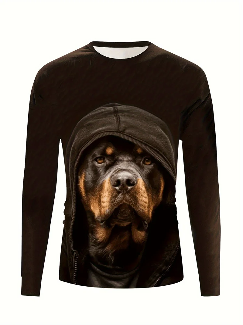 Футболка мужская с 3D-графикой крутой собаки модная тенниска длинным рукавом и