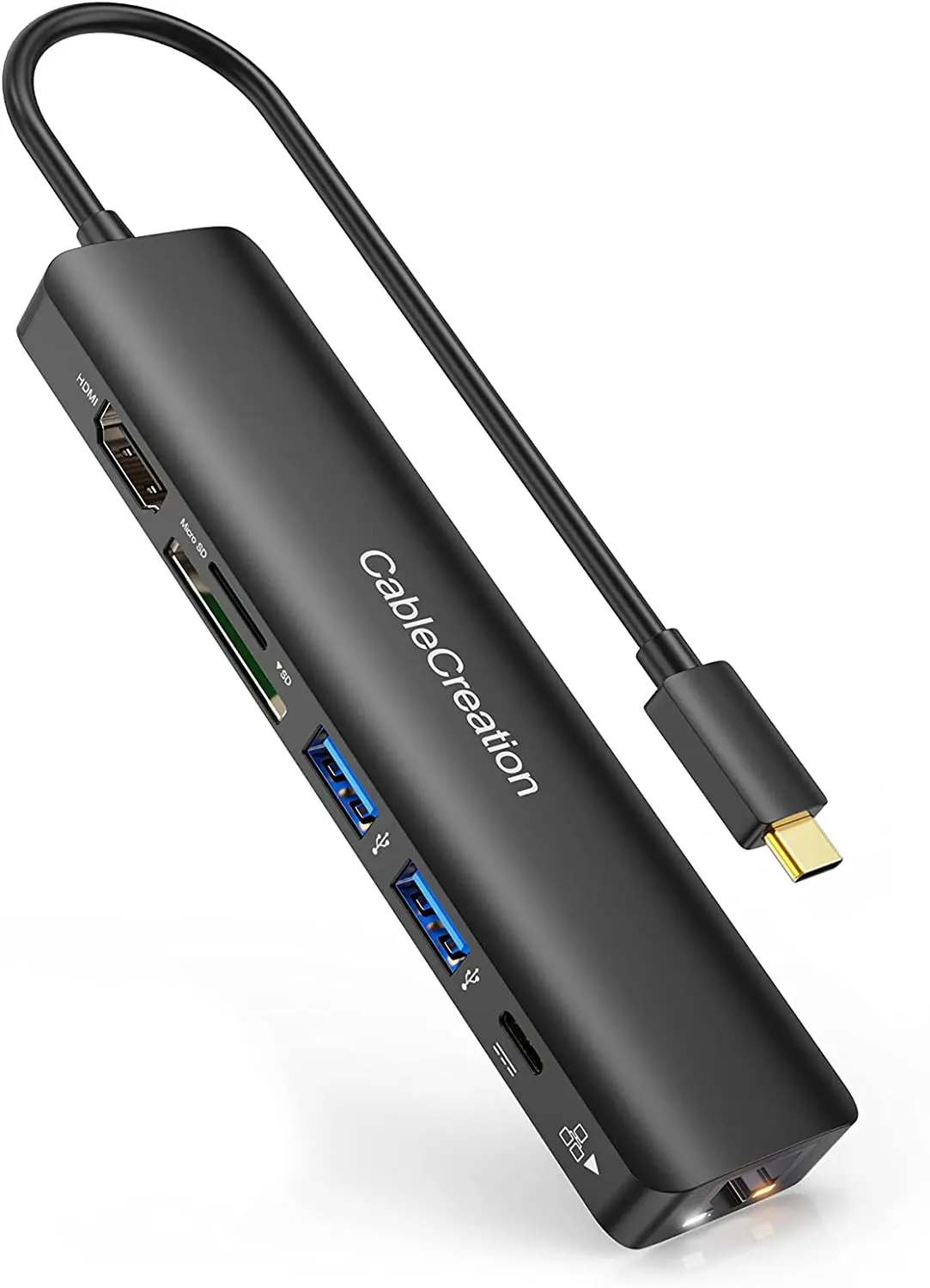 

USB C Hub 4K 60Hz, CableCreation 7-IN-1 USB-C Hub мультипортовый адаптер Type C Dongle с HDMI, 2 USB 3.0 порта, 100W PD,Gigabit