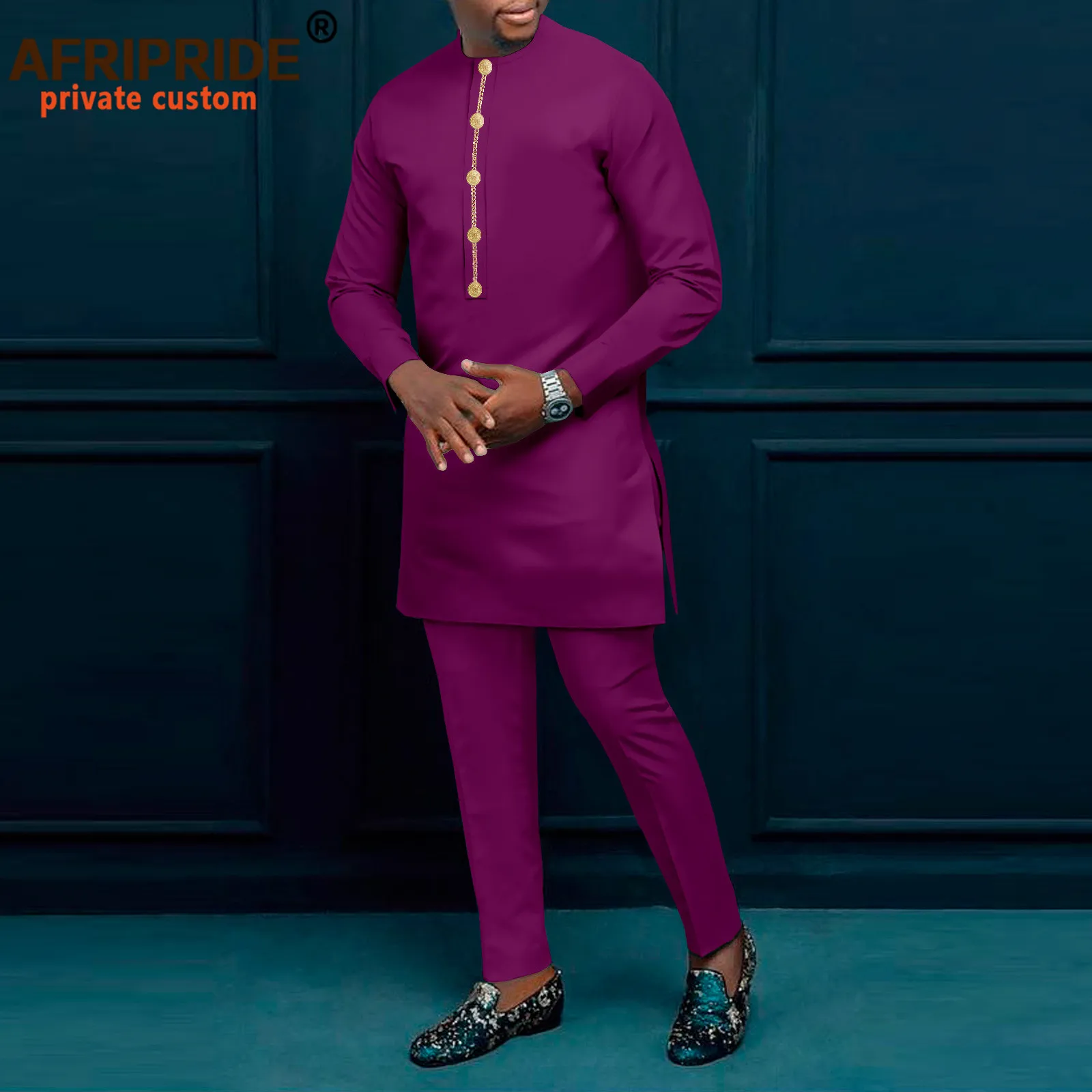 Tracksuit Men African Suits Shirts and Trouser 2 Piece Set Bazin Riche Long Sleeve Plus Size Attire Dashiki Clothes A2216061