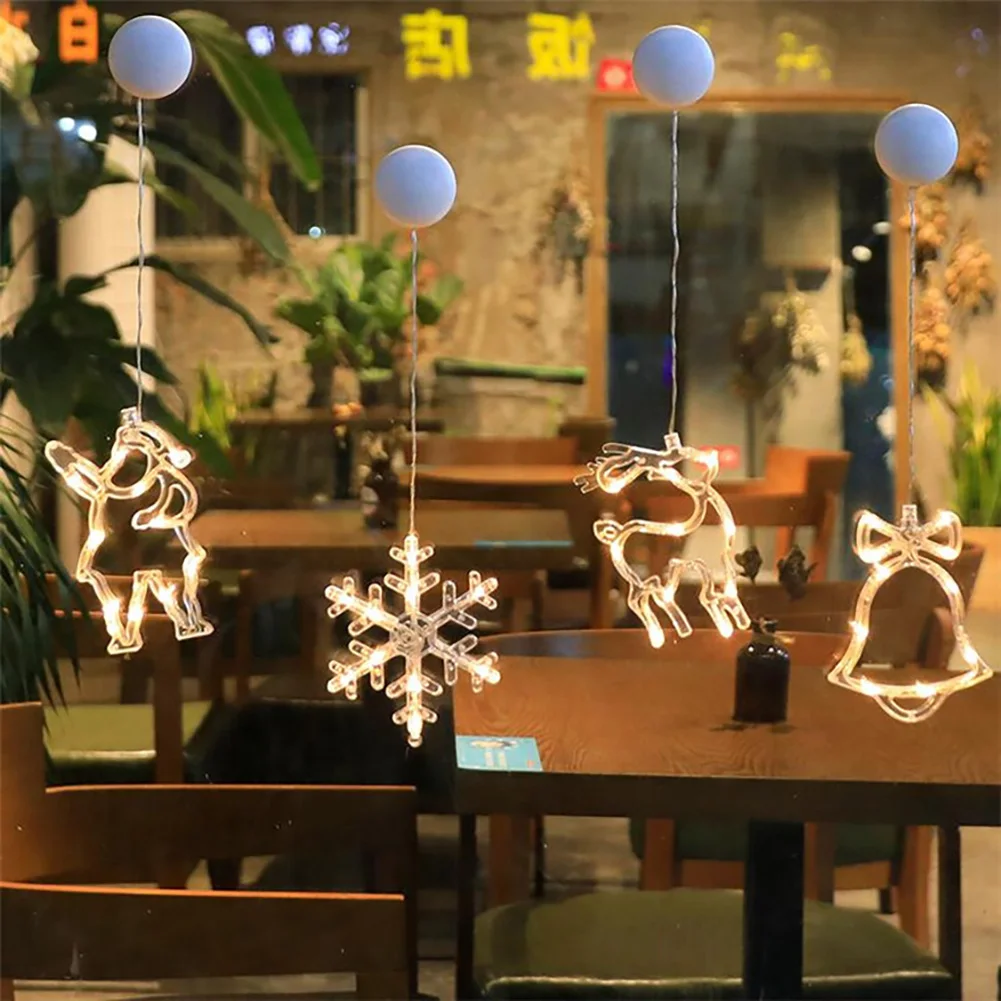 Осветительная лампа, работающая от батареек, Рождественская Подвесная лампа с присоской, романтичная для помещений и улицы, новогодний дек...