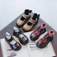 girls leather shoes 2022 spring new black round toe school shoes for students princess cute shallow brown britain kids fashion
