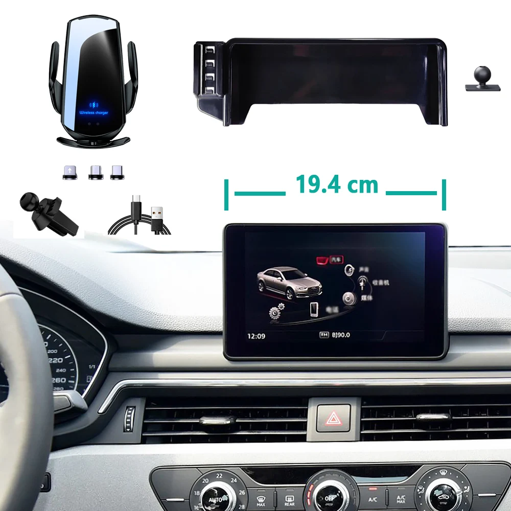 

Автомобильный держатель телефона для Audi A4 B9 2016 2017 2018 2019, панель экрана, фиксированная база, крепление для телефона с быстрой беспроводной зарядкой, автомобильные аксессуары