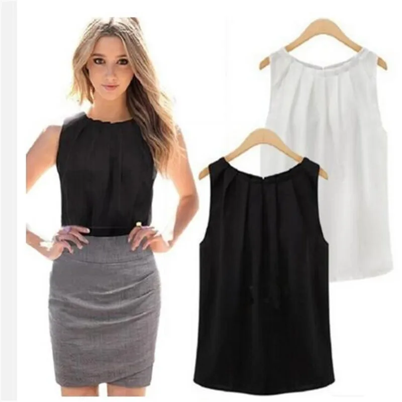 Купи Blouse Women 2023 New Summer Blouse Fashion Sleeveless Round Neck Chiffon Blouse Cheap Cloth Korean Vestidos за 281 рублей в магазине AliExpress