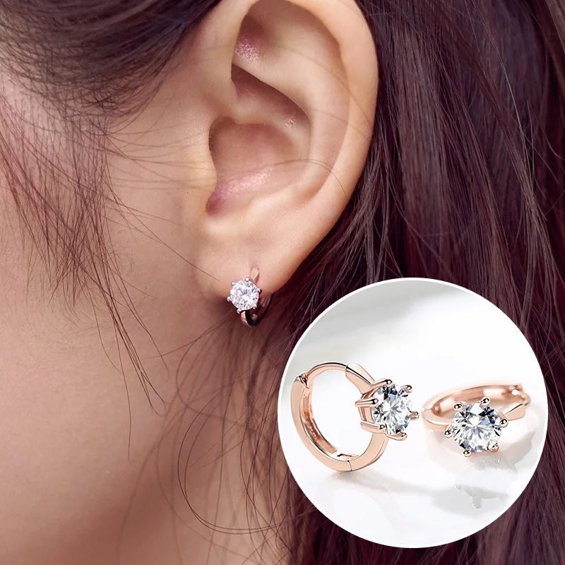 

Stud Earrings For Women Classic Six Claw Clear AAA+Cubic Zirconia Rose Gold Color Fashion Jewelry For Girls