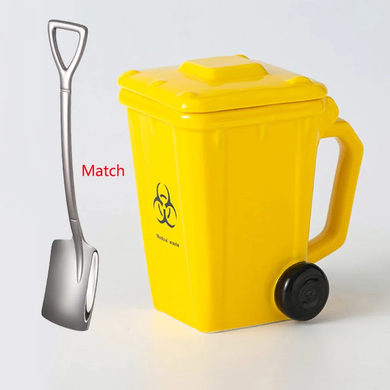 

Creative Ceramic Mug Funny Novelty Trash Can Water Cup 400ml with Lid Spoon Coffee Mug Milk Drinks Breakfast Mug High Value Gift