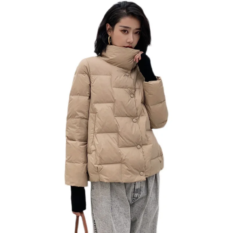 Women Loose Collar Thin Warm Wear Comfortable Down Jacket Fashion Solid Color Button Placket Slim Fit Thicker Winter Coat