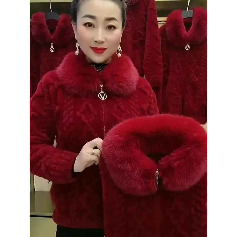 Зимняя куртка для мамы утепленное шерстяное пальто из искусственного норкового