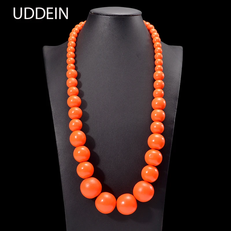 UDDEIN Bohemian Orange Big Round Long Wood Necklace & Pendent Handmade Chain Link Necklace For Women Bib Beads Party Jewelry