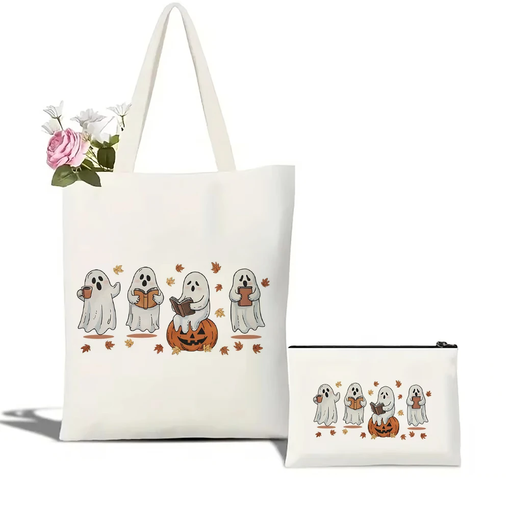 Женская Холщовая Сумка-тоут В Форме Ghostly Book Милый Покупатель На Плечо Для