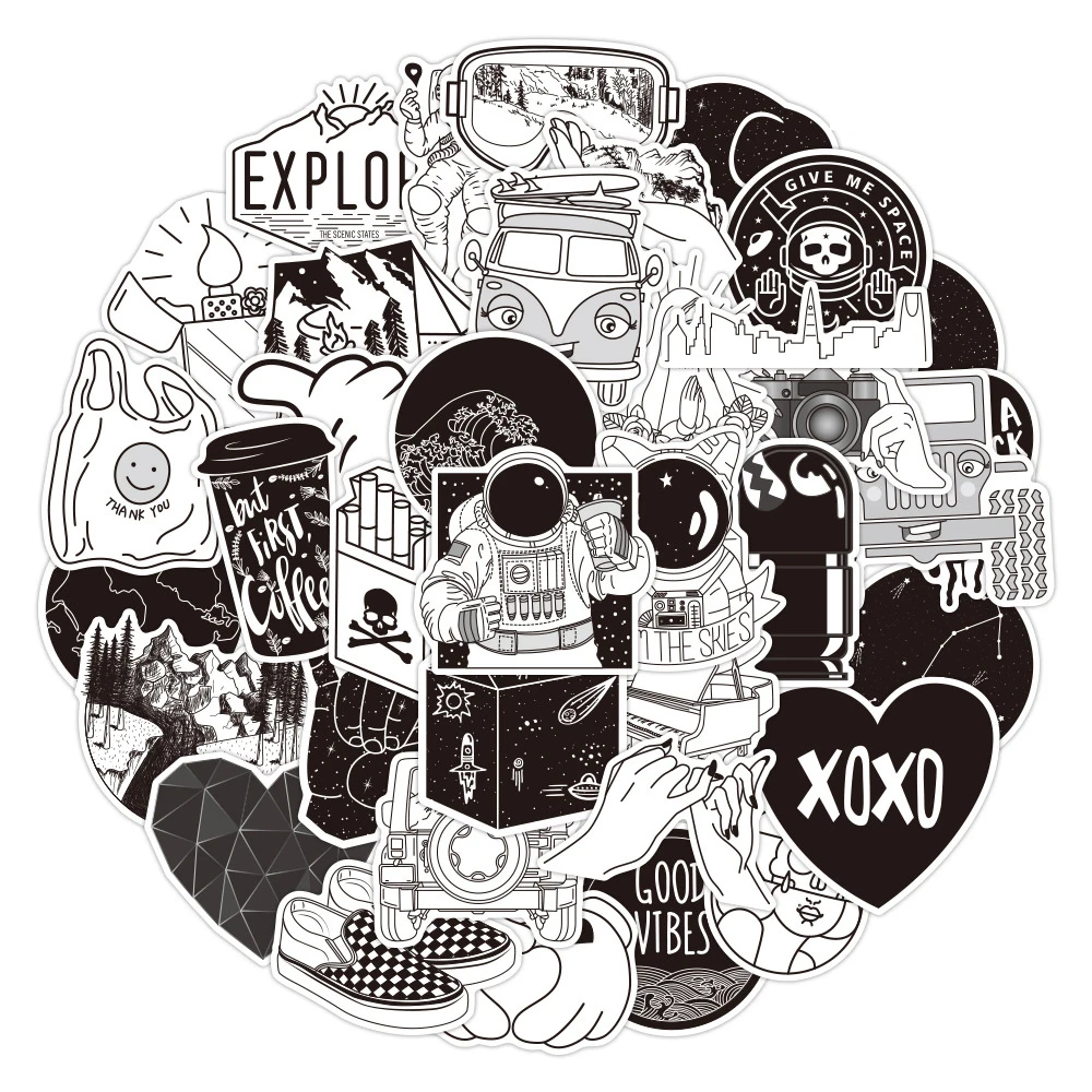 

10/30/50PCS Black and White VSCO Cartoon Exquisite Stickers Kids Toys DIY Luggage Laptop Ipad Skateboard Stickers Wholesale