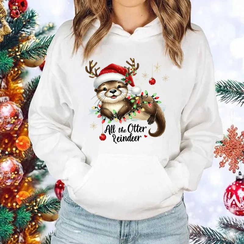 New Christmas All The Otter Reindeer Printed Hoodie For Women Men Fashion Autumn Winter Sunisex Creative Personalized Pullover