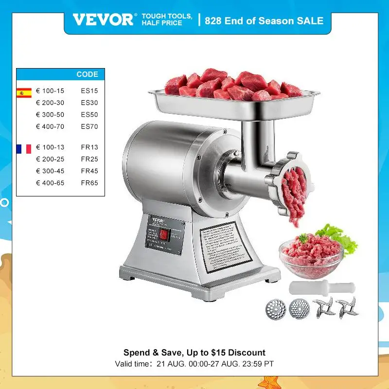 VEVOR 1100W Electric Meat Mincer Mini Portable Chopper Blender Food Processors Grinder Tools Crusher for Kitchen Home Commercial