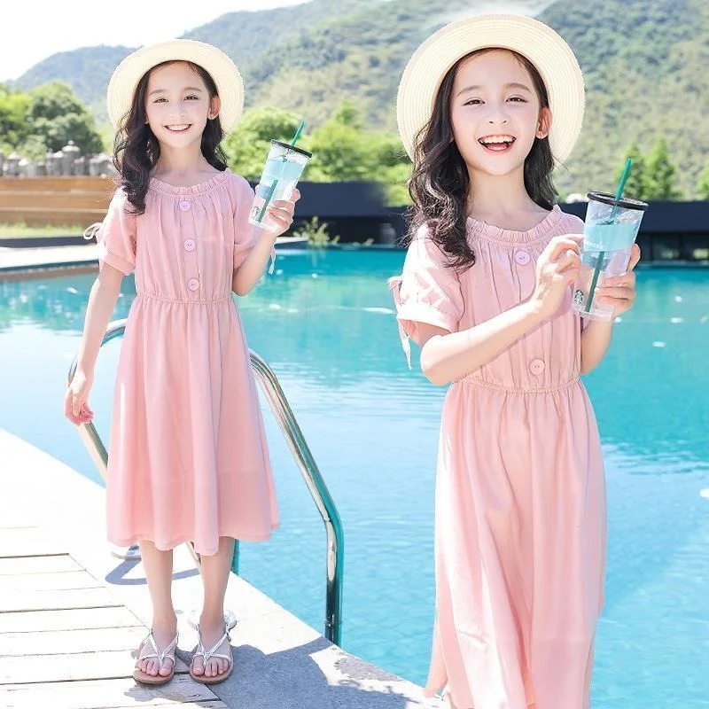 

Summer Dress Girls 8 Pure Cotton Children's Clothing Middle School 2 Little Girl Doll Collar Princess 8 Party Dresses for Girls