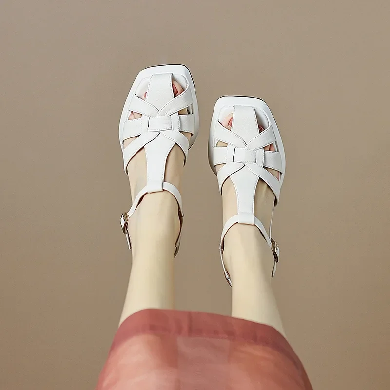 Новые женские босоножки на толстом каблуке кожаные туфли высоком женская обувь в