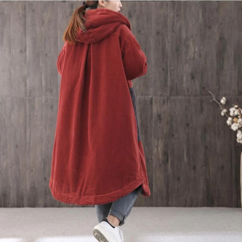 Winter Coat for Women Oversize Corduroy Hooded Cotton Jacket Coats Long Tops Jackets Warm Harajuku Free Shipping Korean Fashion