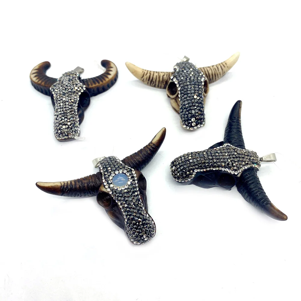 

1pc Acrylic Pendant DIY Inlaid Rhinestones Women Necklace Jewelry Making Supplies Accessories Brown Black Bull Head Shape Charms