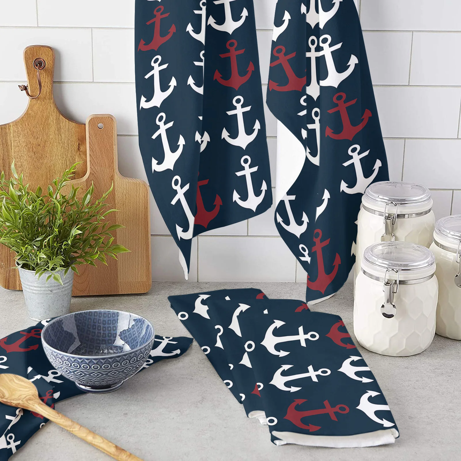 

Nautical Ocean Anchor Dark Blue Kitchen Towel Microfiber Cleaning Cloth Car Wash Towel Absorbent Cleaning Drying Cloth