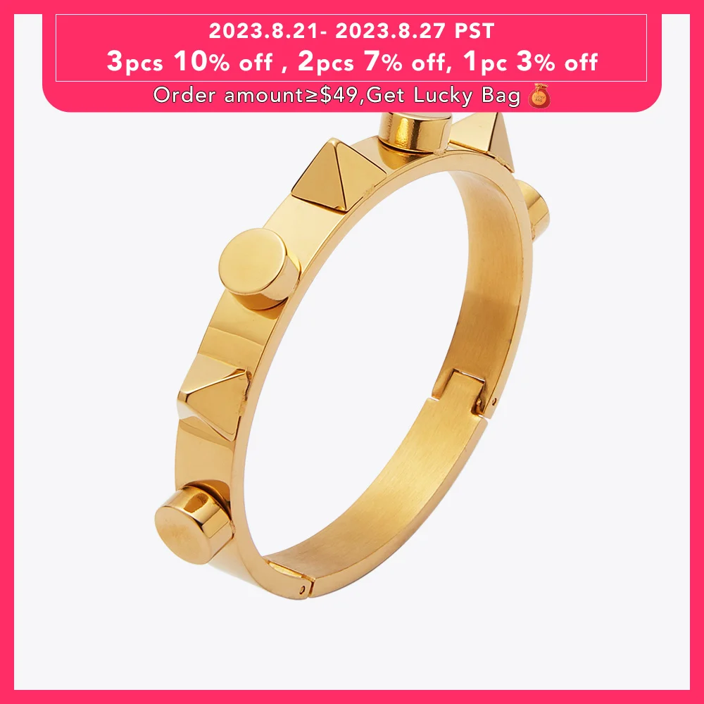 

Enfashion Pyramid Cuff Bracelet Manchette Armband Gold color Punk Spike Bangle Bracelet For Women Bracelets Bangles Pulseiras