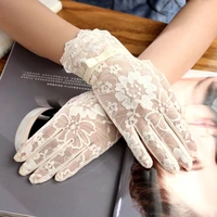 1pair women gloves lace flower full finger bowkno breathable touch screen sun protection driving gloves women accessories