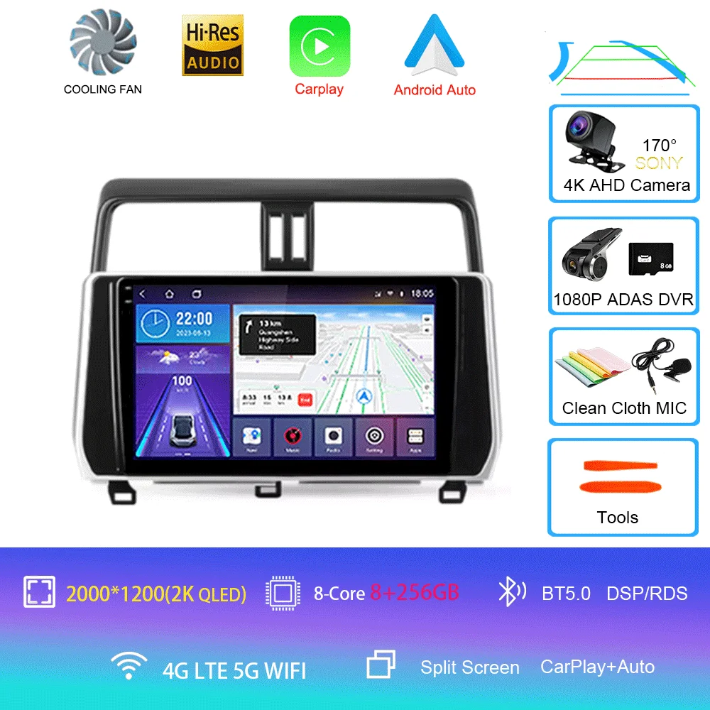 

Для Toyota Land Cruiser Prado 150 2018-2020 Carplay Auto GPS Android 15 Автомобильный радиоприемник Навигация Мультимедийный видеоплеер Стерео BT