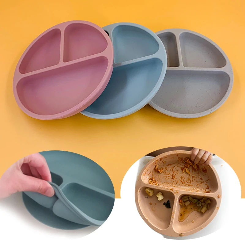 Children's Dishes Baby Silicone Sucker Bowl Baby Smile Face Plate Tableware Set Smile Face Baby Tableware Set Retro Kids Plate