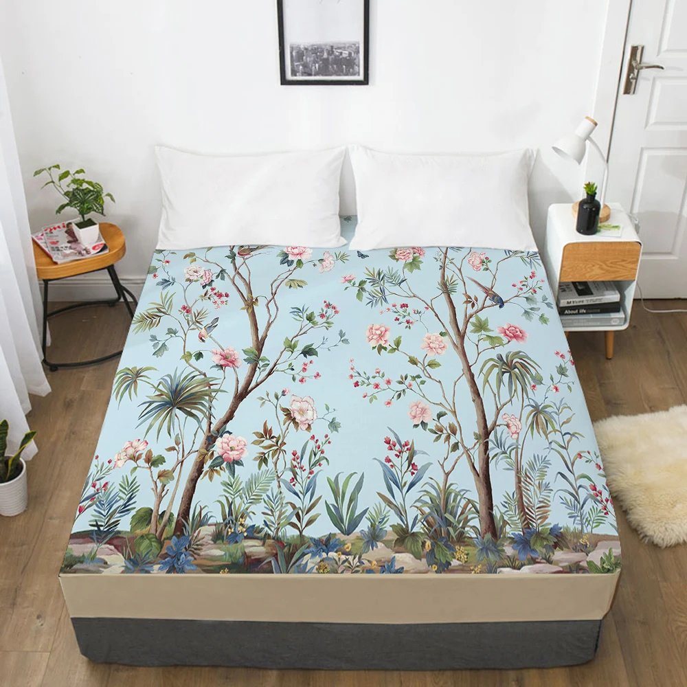

1pc Elastic fitted sheet bed sheet With An Elastic Band 160x200 Customizable size Mattress Cover Bed cover Bedding tropic blue