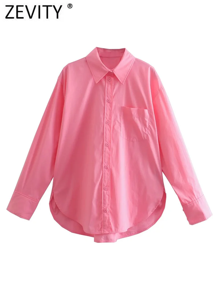 

Zevity Women Fashion Single Pocket Patch Solid Poplin Smock Blouse Office Lady Long Sleeve Shirt Chic Chemise Blusas Tops LS1974