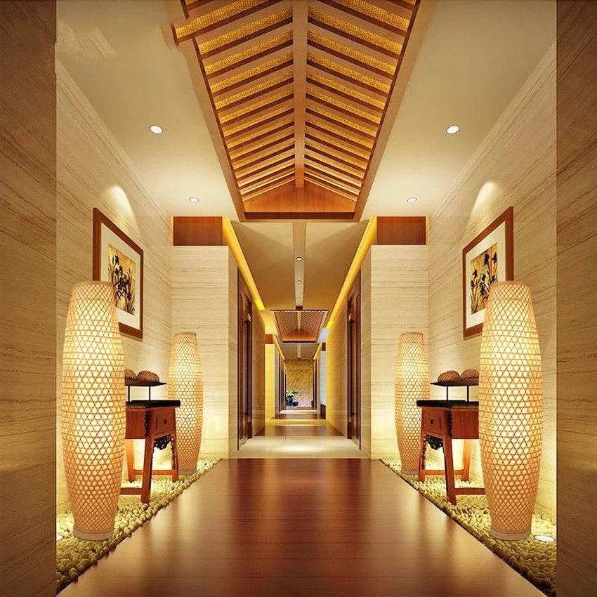 Southeast Asia Bamboo Wicker Rattan Floor Lamps Vase Light Fixture Standing Lamp for Living Room Nordic Style Home Decor | Лампы и