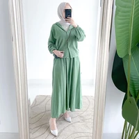 2022 middle east muslim sets new solid color spring summer buttoned long sleeved loose womens casual suit musulman ensembles