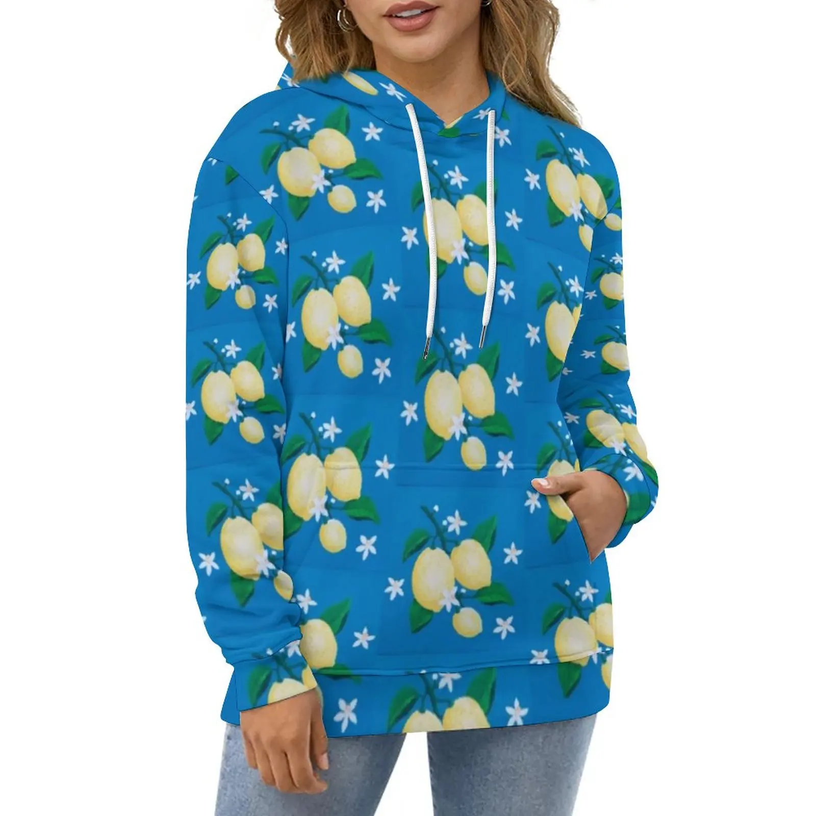 

Lemon Blossom Hoodies Long Sleeve Floral Print Aesthetic Casual Hoodie Spring Street Wear Oversized Loose Hooded Sweatshirts
