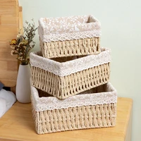 desktop storage basket for wine cosmetic eco friendly straw storage box for office home dining room bedroom trend simple case
