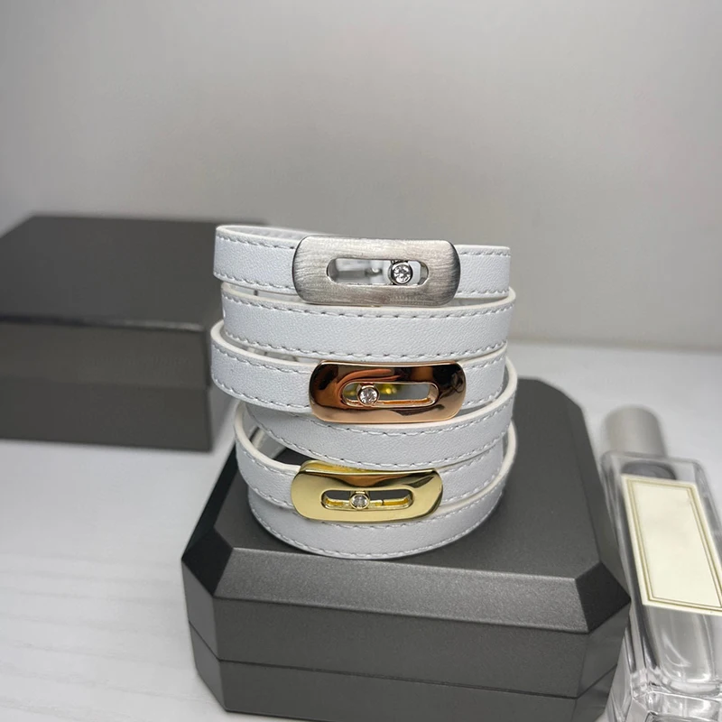 Top Quality Fashion Luxury Ladies Leather Bracelet Sliding New Grey Purple Bracelet Party Wedding Travel Bracelet Jewelry