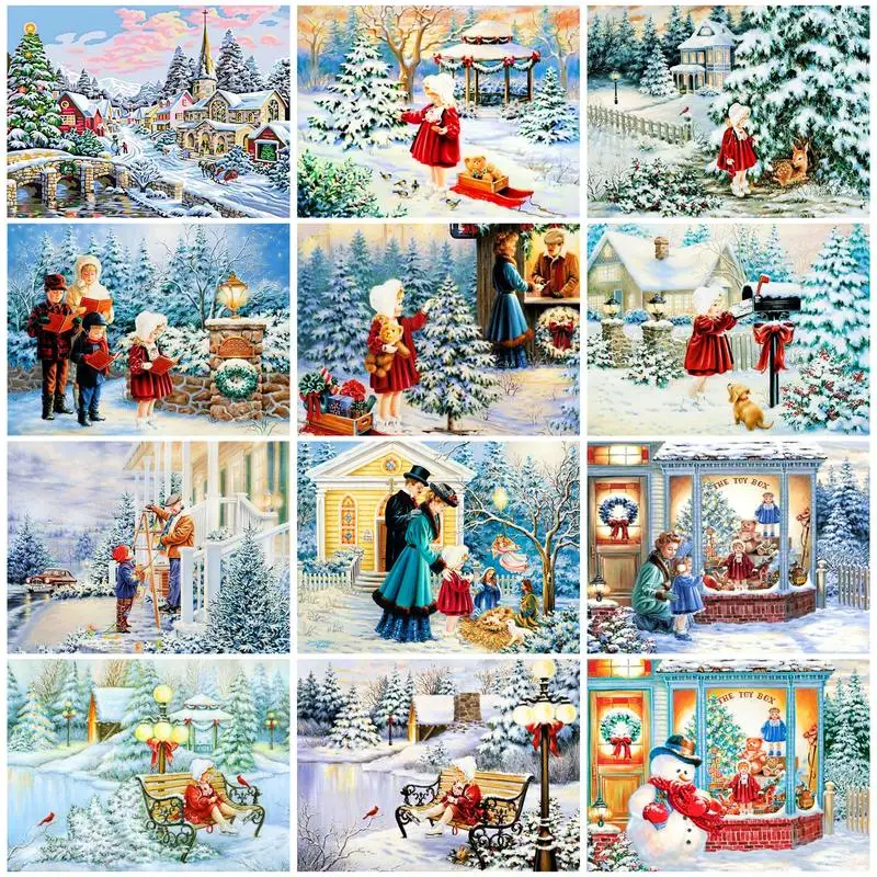 

CHENISTORY DIY Coloring By Numbers Winter Hourse Landscape Paintings Mordern Pictures Paints By Numbers For Adults Home Wall Dec