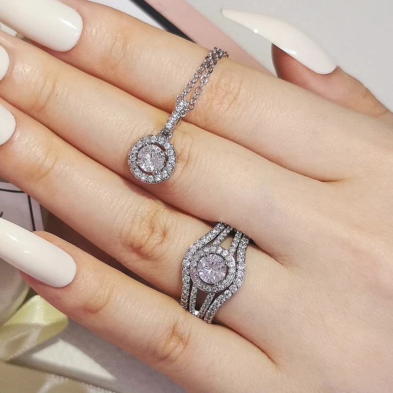 2pcs Pack Two Gift Real Silver Color Bride Jewelry Engagement Wedding Bridal for Brides Ring African Dubai Sets J6290 - купить по