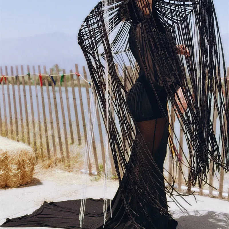 Сексуальное прозрачное платье для беременных Сетчатое с высоким воротником и