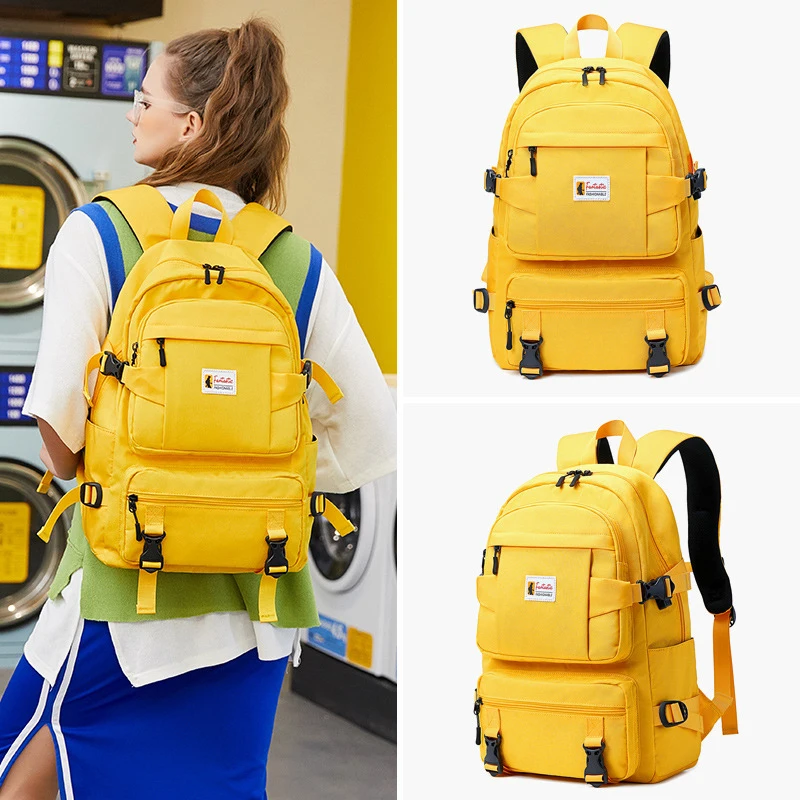 Fashion Large Backpack Kids School Bags for Girls Waterproof Oxford School Backpack for Teenagers Yellow Schoolbag