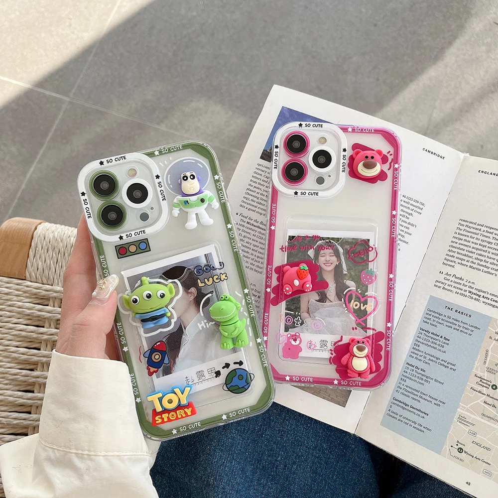 

Disney Alien Lotso 3D Doll Phone Case for IPhone 14 13 12 11 Pro Max X XR XS MAX 7 8Plus Clear Anti-fall Soft Shell Back Cover