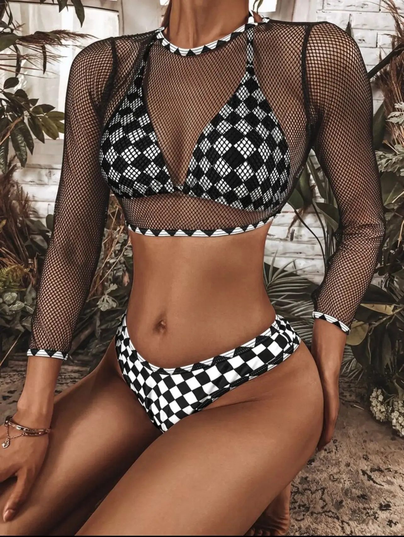 

3Pcs Sexy Bikini Set Print Plain Ring Linked Spaghetti Strap Triangle Thong Biquini Swimsuit Swimwear Women Bathing Suit B641