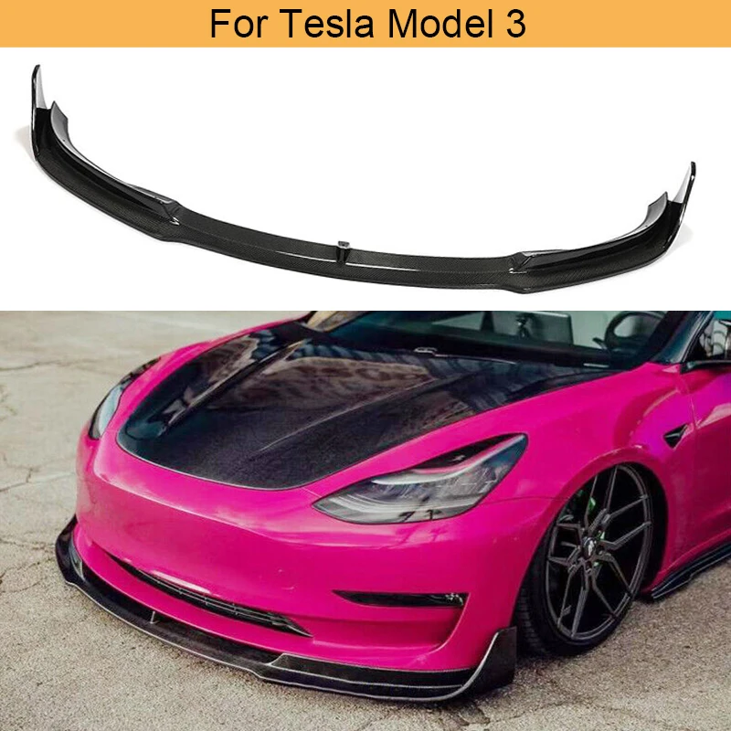 

Передний бампер для автомобиля, приборы для губ Tesla Model 3 2018-2022, передний спойлер для подбородка из углеродного волокна, передний спойлер, фартук, разветвители, защита