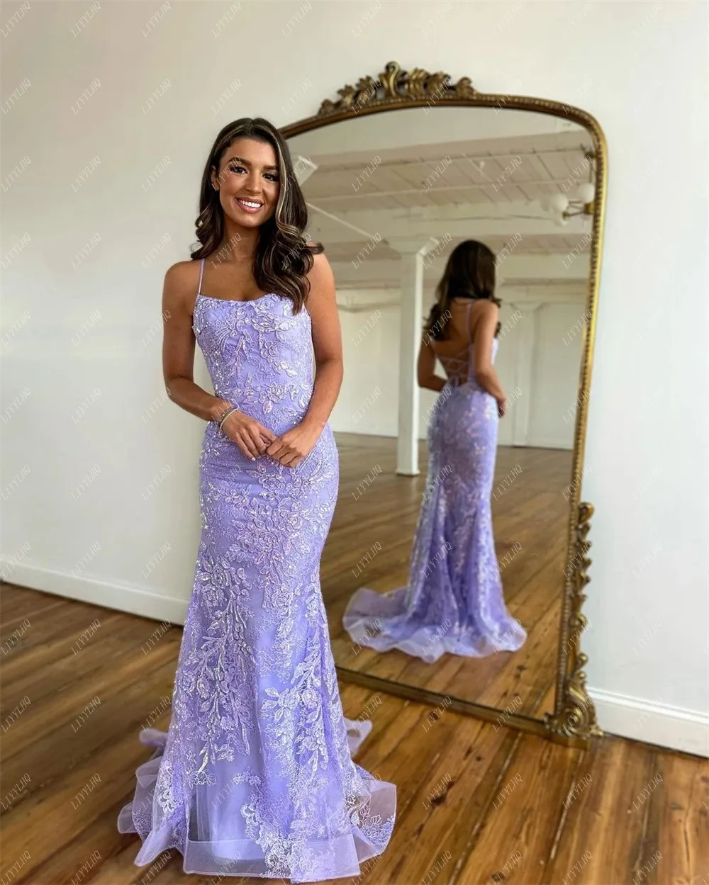 LIYYLHQ Elegant Lavender Prom Dresses Long Mermaid Sexy Backless Evening Party Gowns Women Robes De Soirée