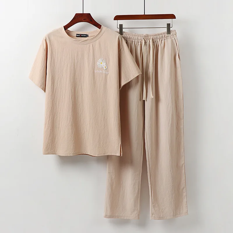 Summer Linen Short SleeveTT-shirt Suit Men's Chinese Style Summer Loose Trendy Cotton Linen Half Sleeve Thin Two-Piece Suit