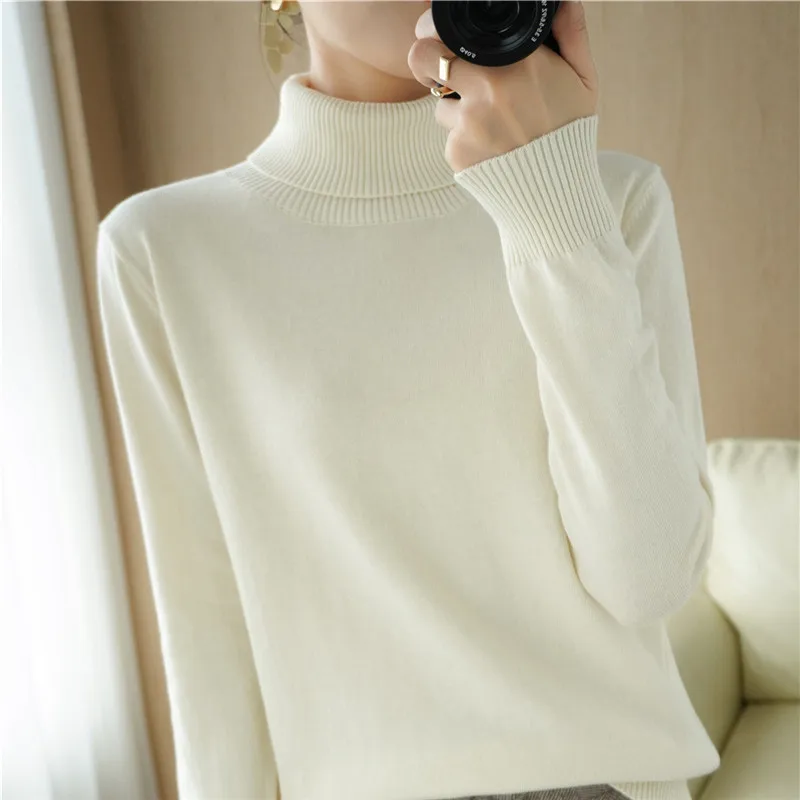 

Cotton Bottoming Shirt Women's Turtleneck Pullover Loose Sweater All-Match Thin Long-Sleeved Knitted Sweater