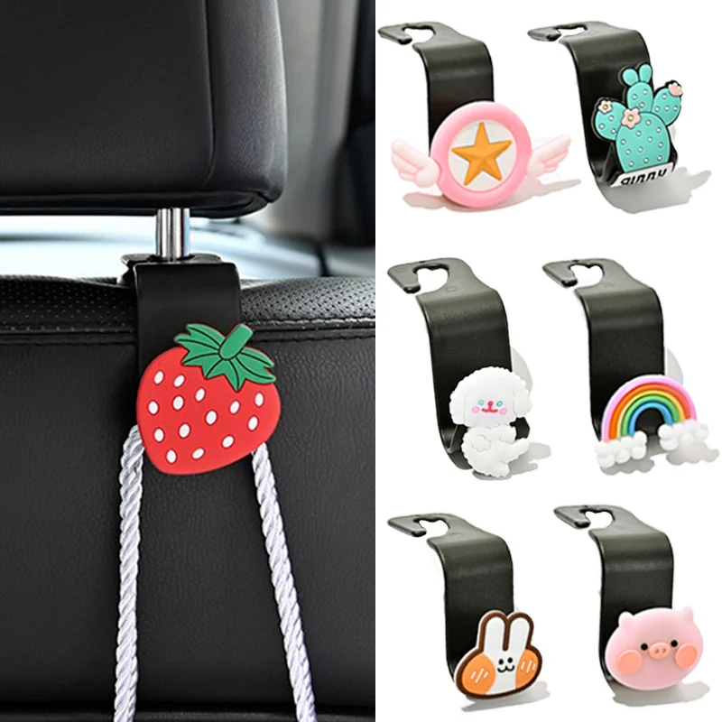 

2pcs Cartoon Creative Car Seat Hook Auto Accessories Interior Parts Storage Bag Hanger Stars Wing Fruit Pig Hooks Decoration